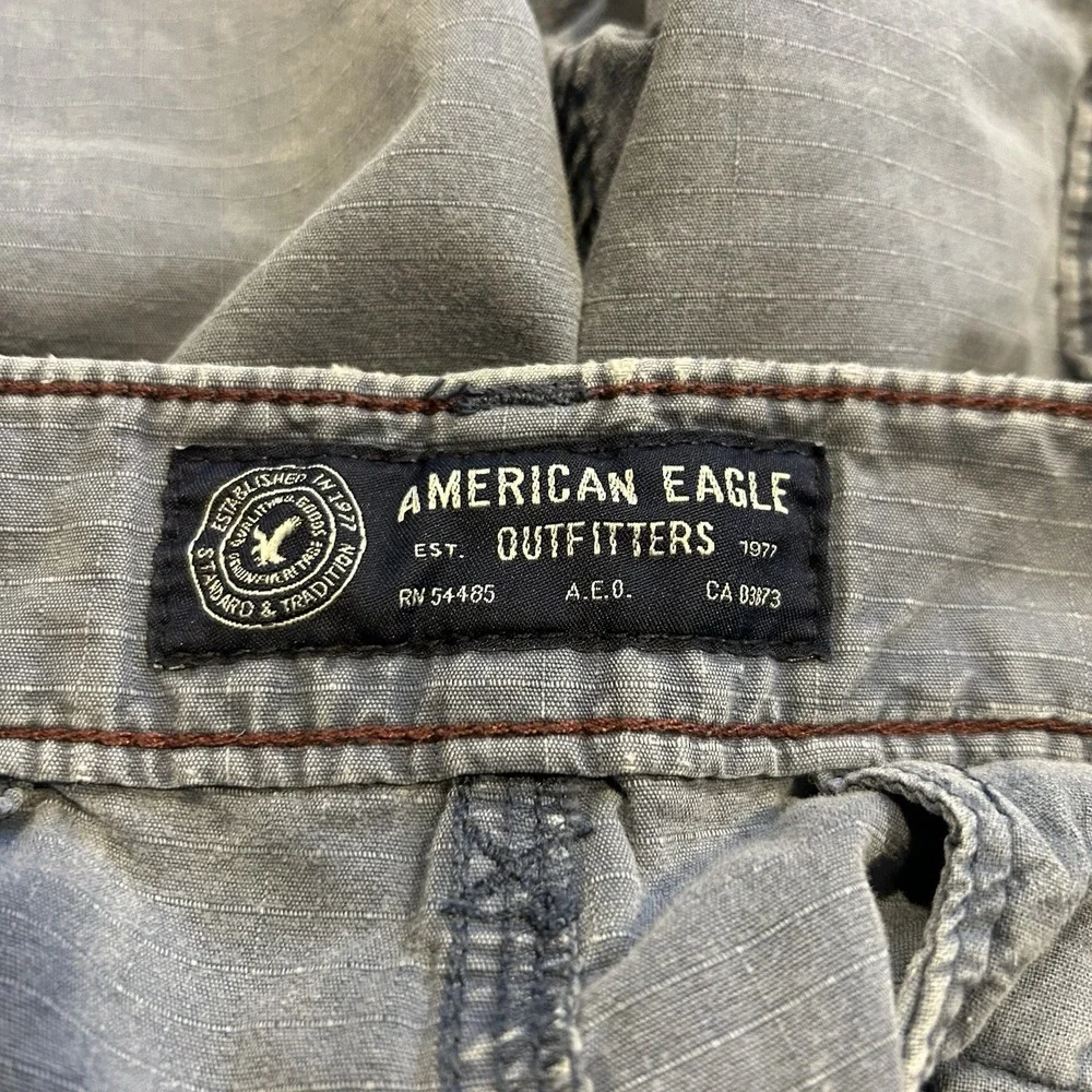 American Eagle Outfitters Cargo Shorts Mens 36 Blue Gray‎ Regular Fit Flat Front